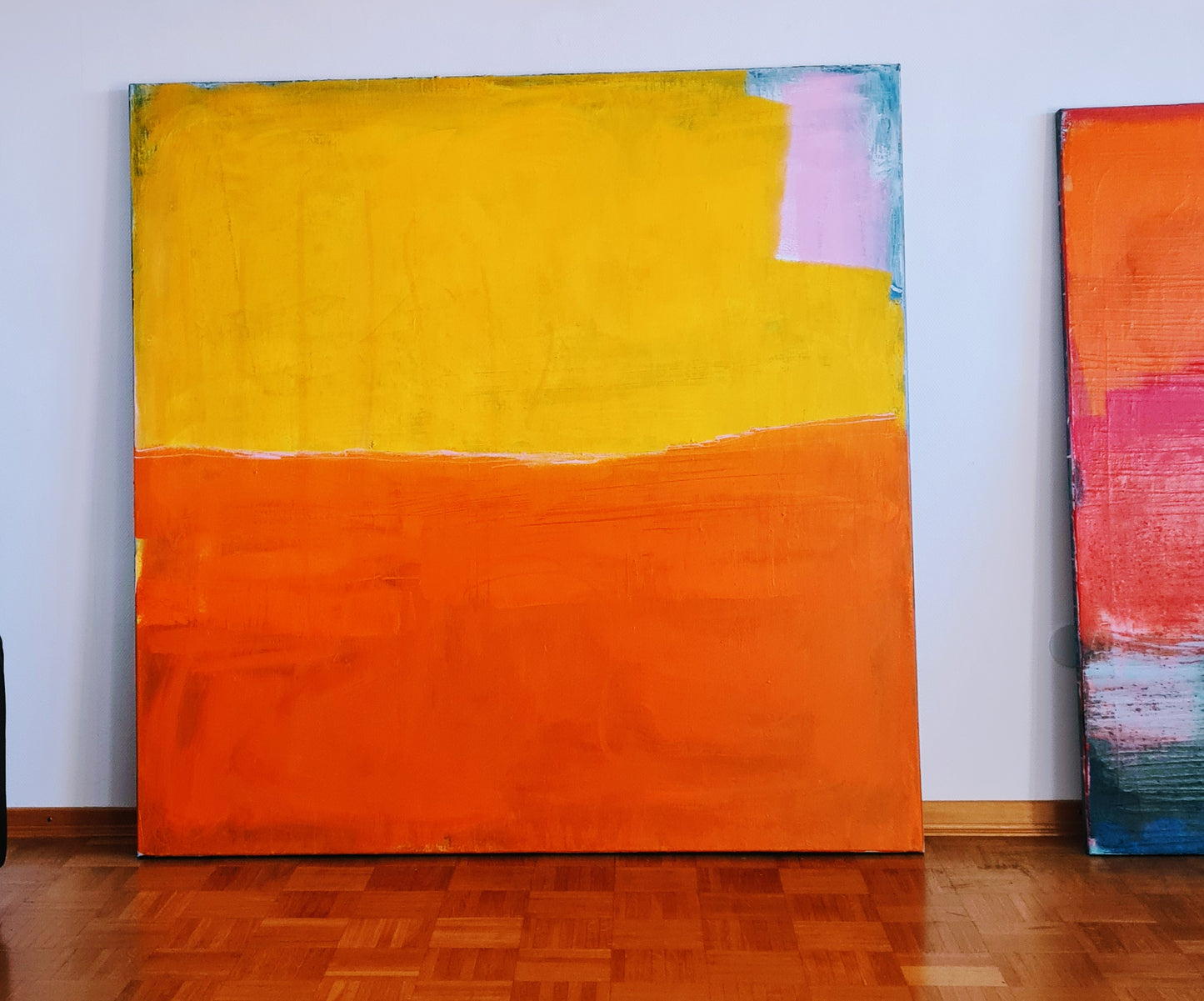 Sonnenglühen am Horizont / 160 x 160 cm / orange gelb acrylbilder auf leinwand