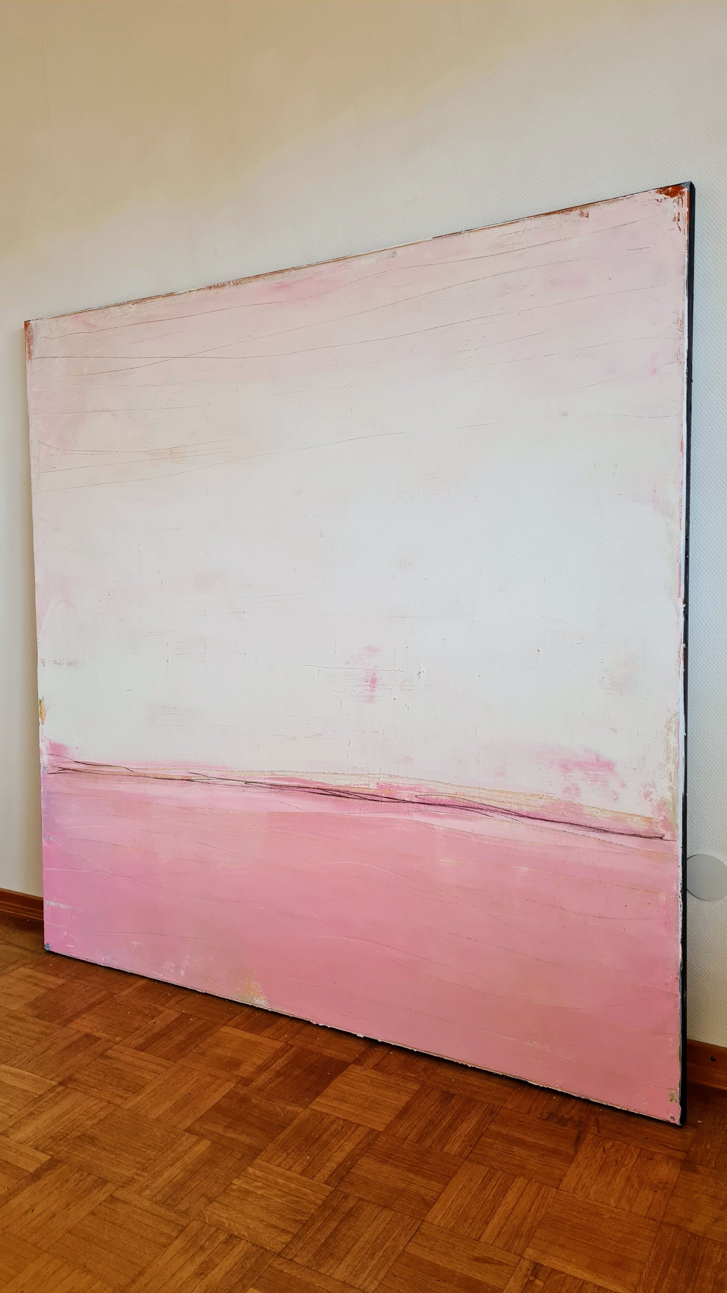 Rosa weißes Bild - Neustart - 160 × 160 cm