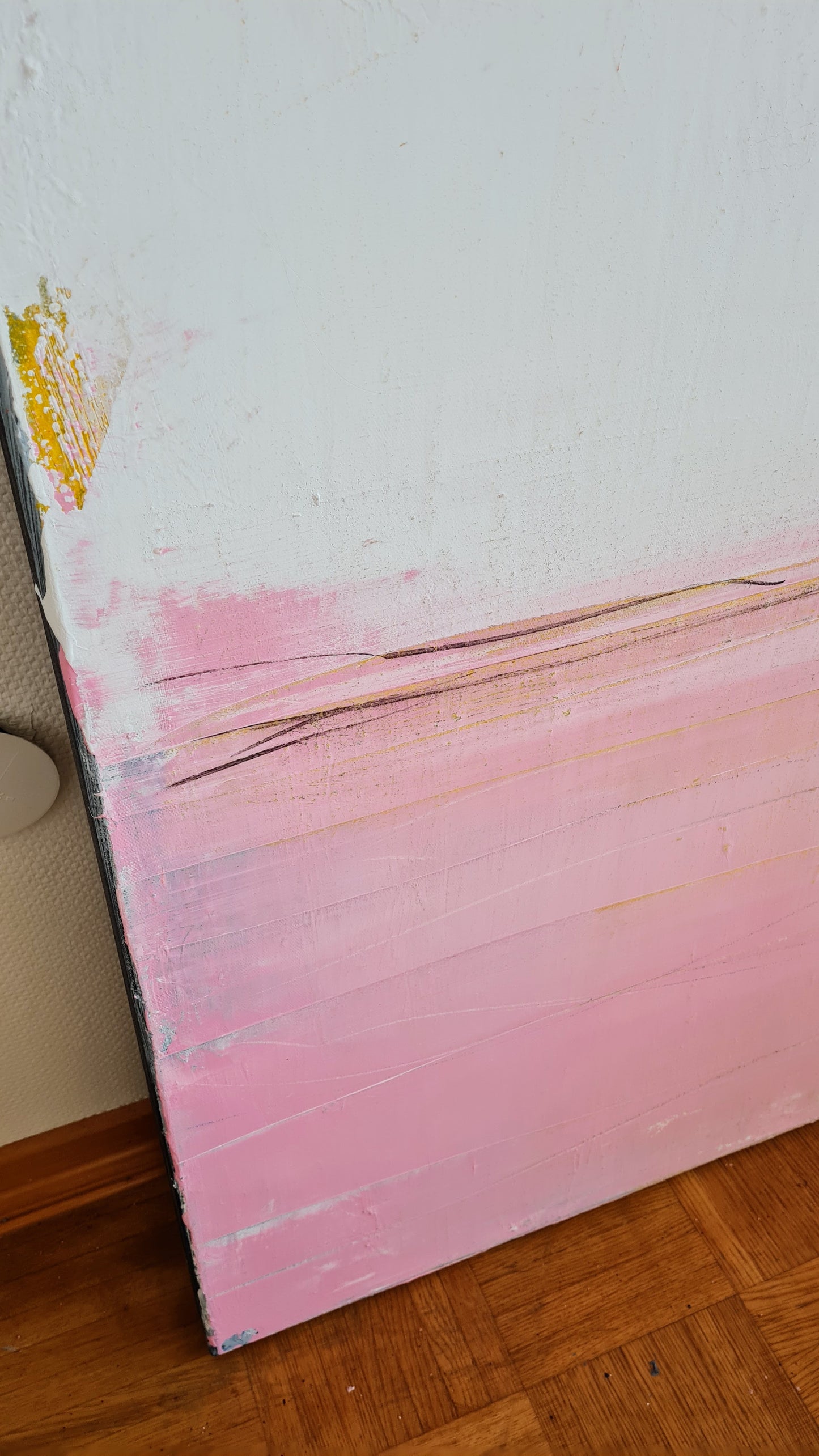 Neustart / 160 x 160 cm / Weiß rosa acrylbilder auf leinwand