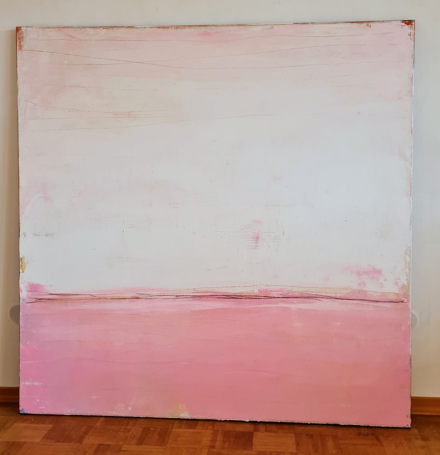 Neustart / 160 x 160 cm / Weiß rosa acrylbilder auf leinwand