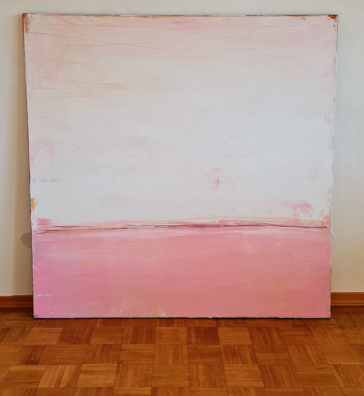 Neustart / 160 x 160 cm / Weiß rosa acrylbilder auf leinwand