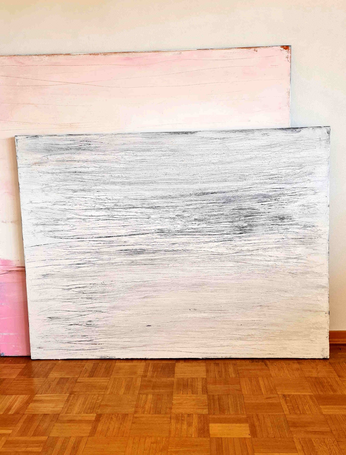 160 x 120 cm - Abstraktes weißes großes Bild - Kunstwerk