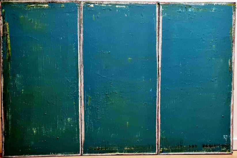 Schubladengedanken einordnen / 120 x 80 cm / blau grün, Schubladengedanken einordnen / 120 x 80 cm plus schwarzen Schattenfugenrahmen / blau grün abstrakte acrylbilder auf leinwand