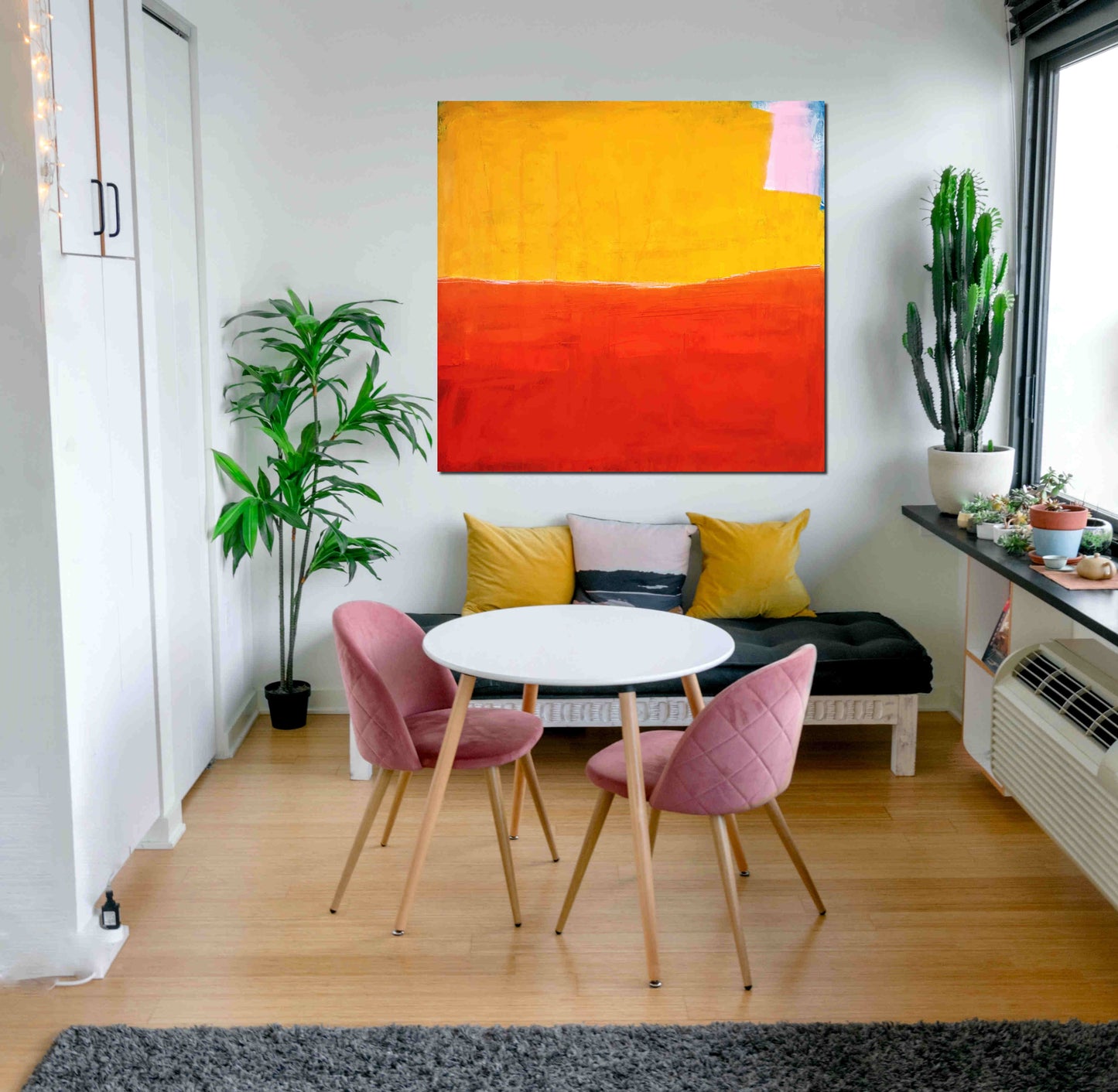 Sonnenglühen am Horizont / 160 x 160 cm / orange gelb acrylbilder auf leinwand
