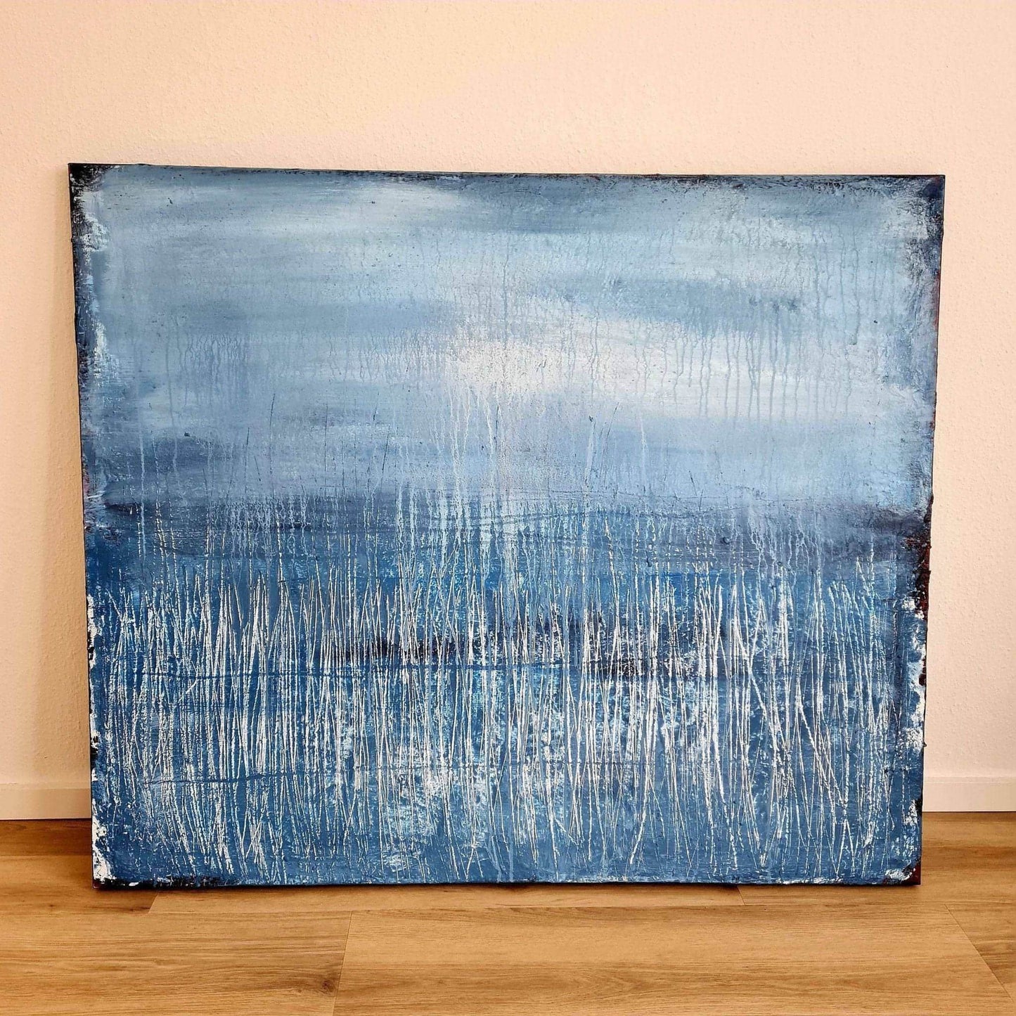 vorhandenes Unikat: Winterplatz / 130 x 110 cm / blau abstrakte acrylbilder auf leinwand
