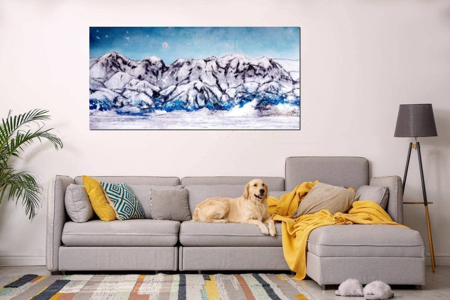 150 x 60 cm / blau / Lieblingsgebirge, 160 x 100 cm / blau / Lieblingsgebirge, 200 x 100 cm / blau / Lieblingsgebirge, Panoramaformat 250 x 70 cm / blau / Lieblingsgebirge abstrakte acrylbilder auf leinwand Auftragsmalerei