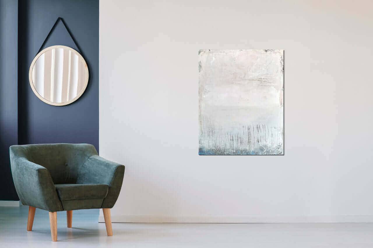 Individuelles Kunstwerk: Auftragsmalerei in zartem Weiß und Blau Abstrakte Bilder & moderne Auftragsmalerei, abstrakte große bilder online kaufen, Auftrags Malere
