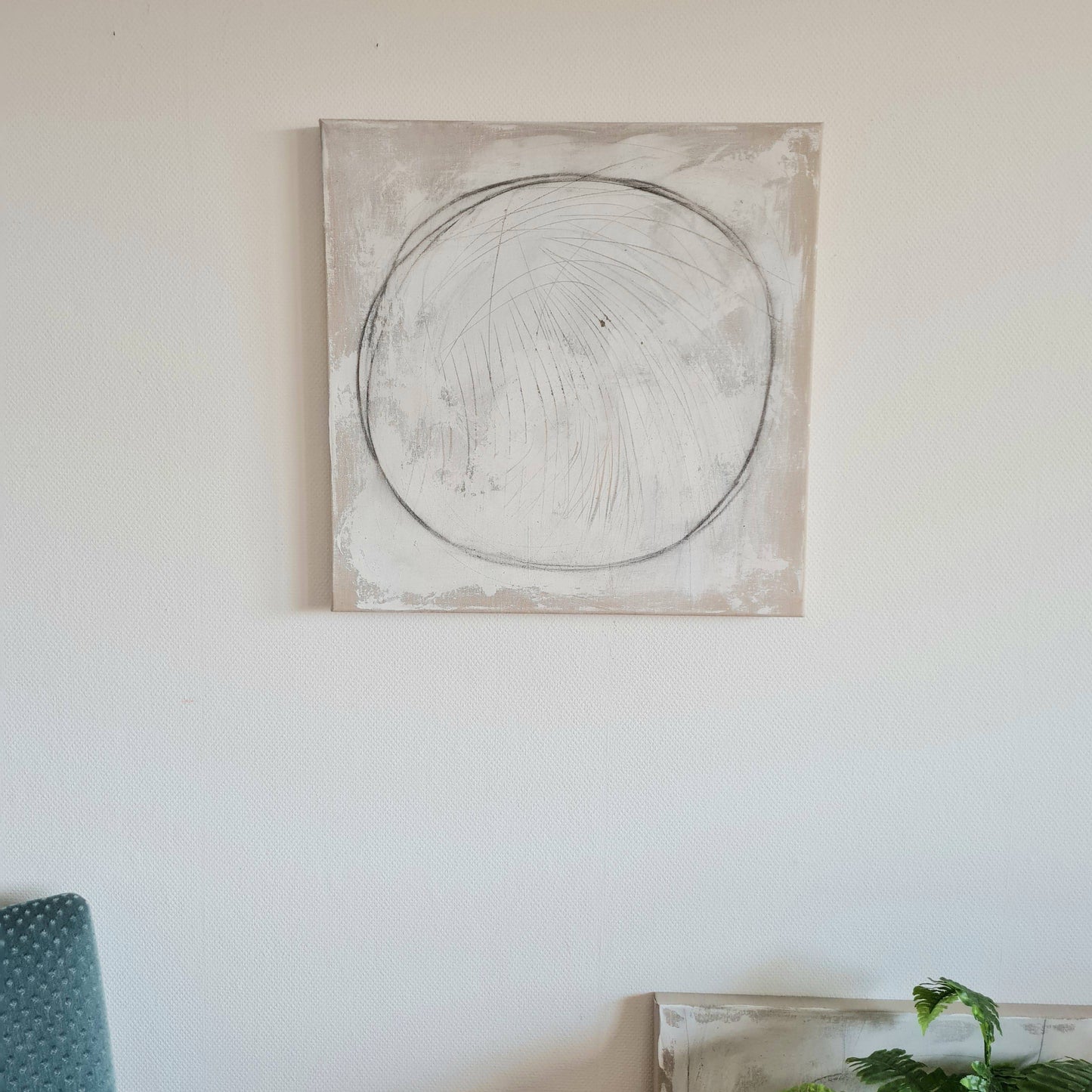 Minimalistisches Kunstwerk in Kratztechnik auf Naturleinen Abstrakte Bilder & moderne Auftragsmalerei, abstrakte große bilder online kaufen, Auftrags Malere