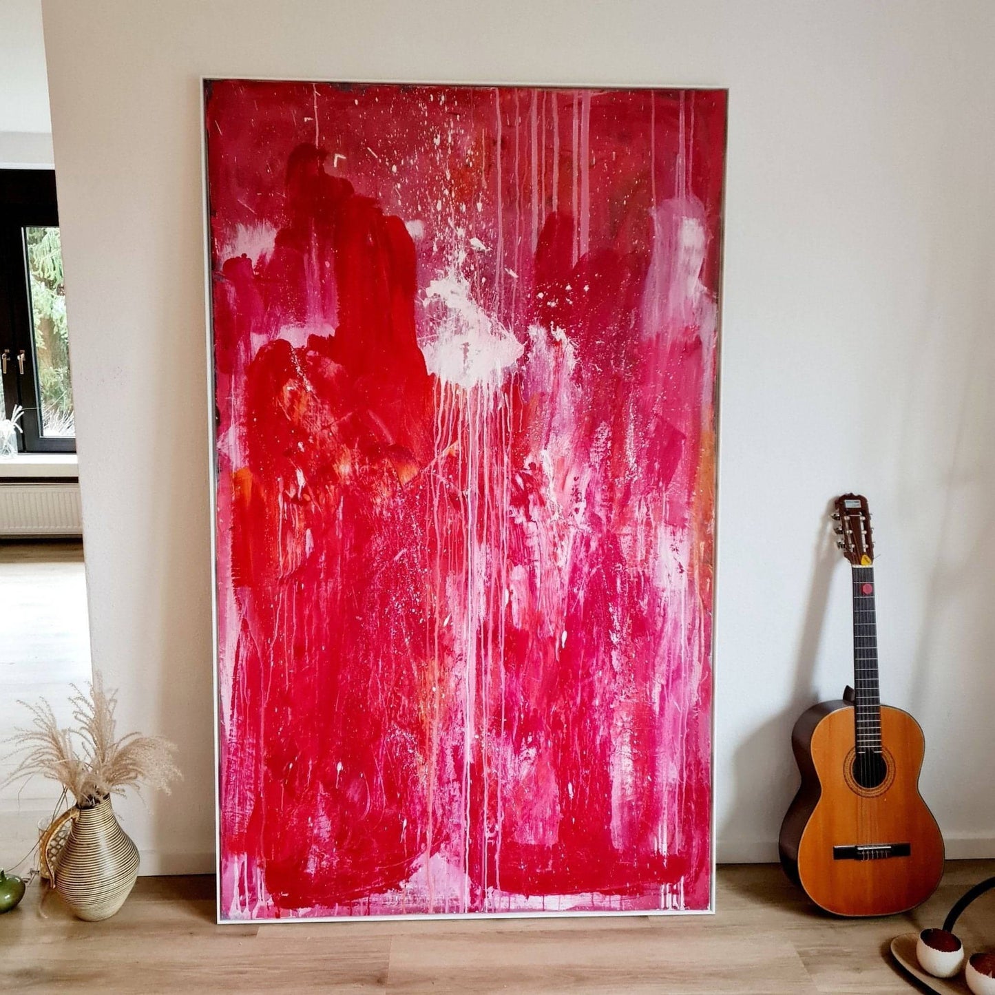 115 x 185 cm - inkl. Schattenfugenrahmen / Ideenrunde / rot abstrakte acrylbilder auf leinwand