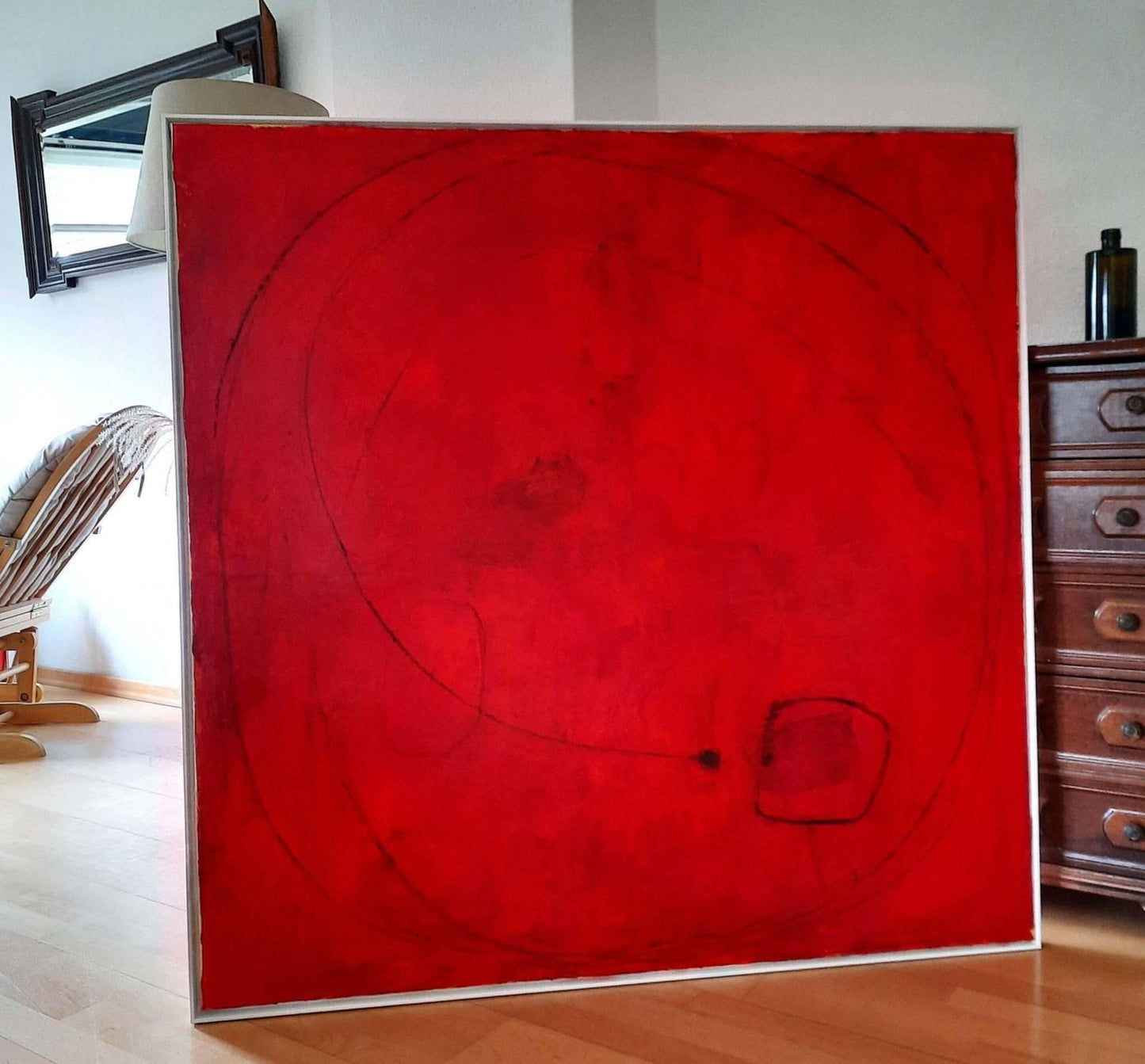 vorhandenes Unikat: Sommerzeit inkl. Schattenfugenrahmen / 120 x 120 cm / rot abstrakte acrylbilder auf leinwand