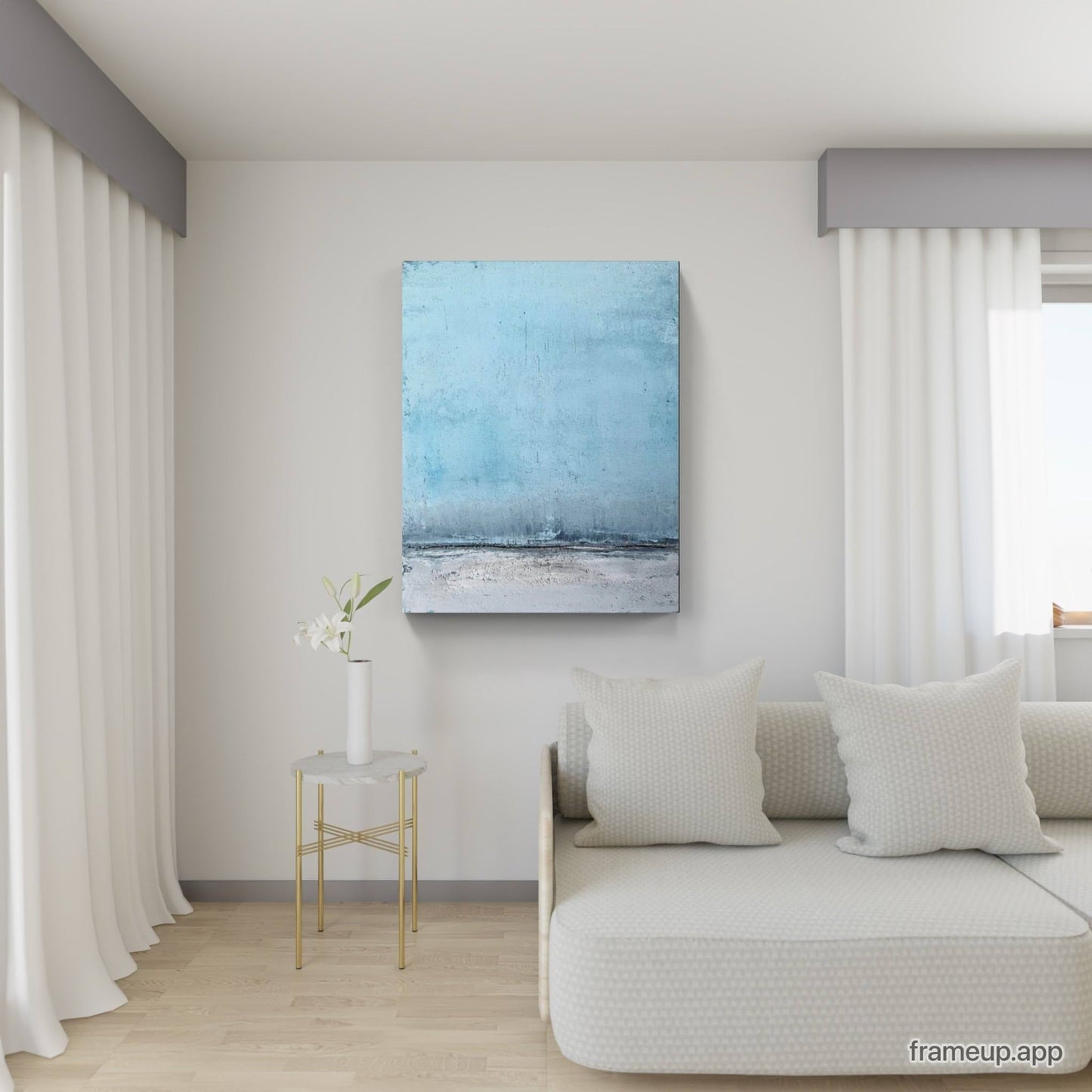 Abstraktes blaues Bild in verschiedenen Blautönen, inspiriert von einer Landschaft Abstrakte Bilder & moderne Auftragsmalerei, abstrakte große bilder online kaufen, Auftrags Malere