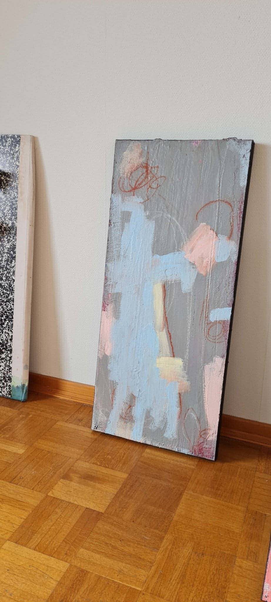 VORHANDEN / graue hellblaue Bilder / Mutterliebe / 90 x 40 cm / Art Abstrakte Bilder & moderne Auftragsmalerei, abstrakte große bilder online kaufen, Auftrags Malere