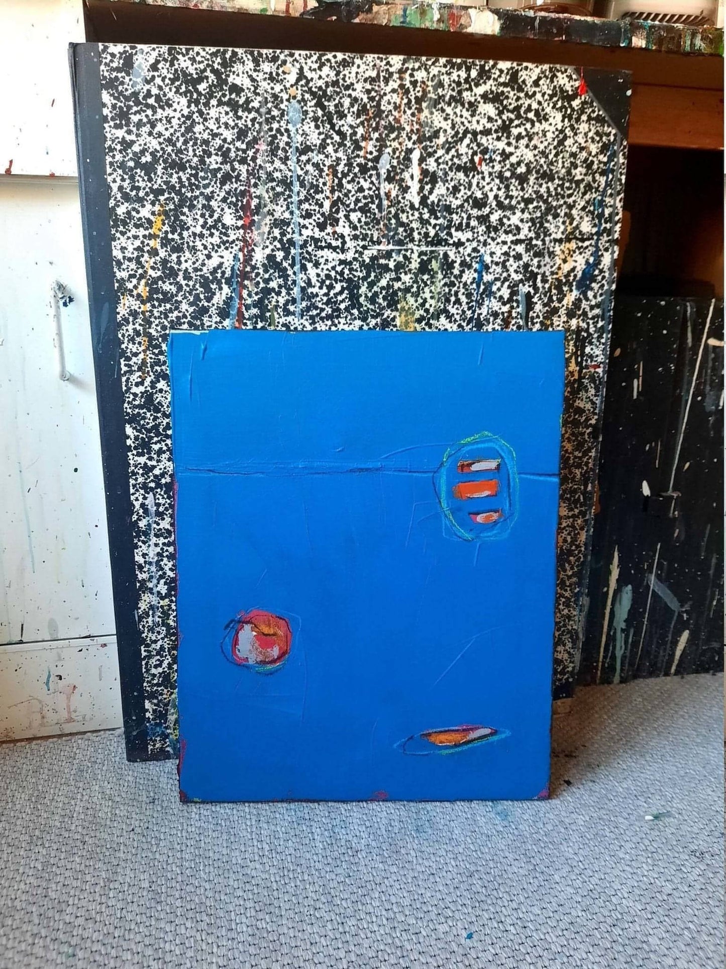 vorhandenes Unikat: Soup to go / 50 x 40 cm / blau abstrakte acrylbilder auf leinwand