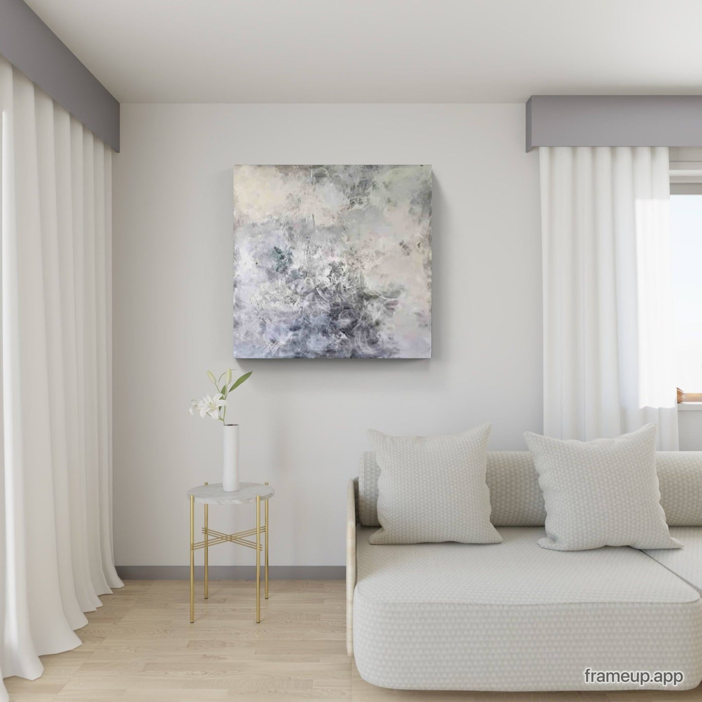 120 x 120 cm / Wolkenhaft / weiss, 140 x 140 cm / Wolkenhaft / weiss, 160 x 160 cm / Wolkenhaft / weiss, 180 x 180 cm / Wolkenhaft / weiss abstrakte acrylbilder auf leinwand