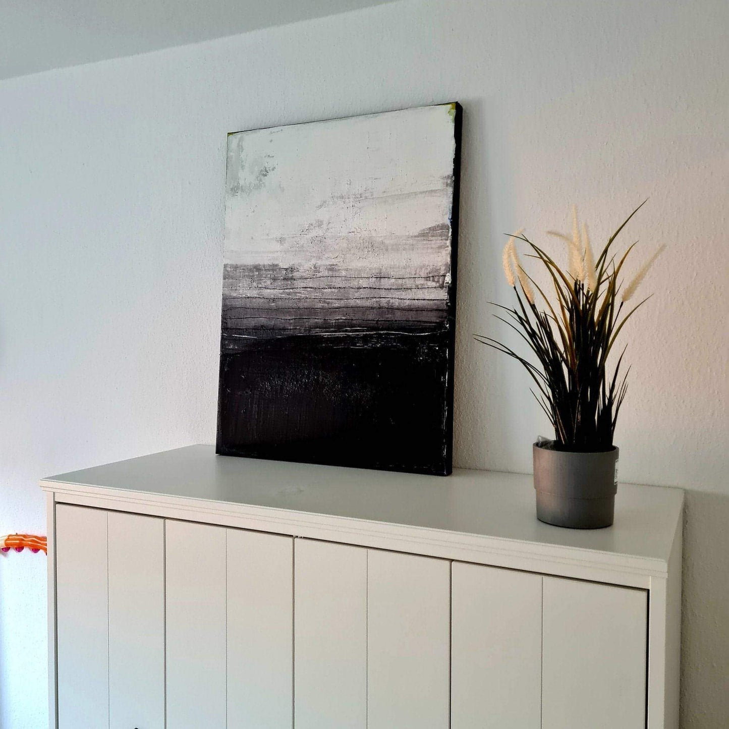 schwarzweißes Abstraktes Gemälde "Zwei Seiten (2)" aus regionalen Hölzern mit minimalistischem Design Abstrakte Bilder & moderne Auftragsmalerei, abstrakte große bilder online kaufen, Auftrags Malere