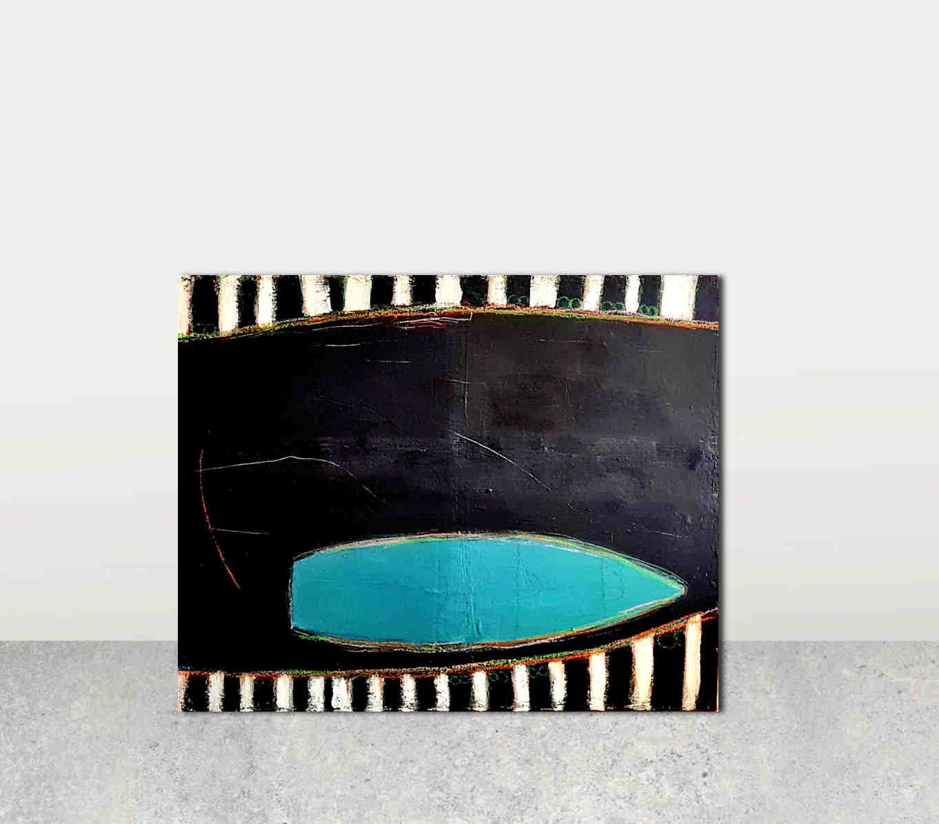 vorhandenes Unikat: Am Kanal / 125 x 105 cm inkl. montierten Schattenfugenrahmen / schwarz blau weiss acrylbilder auf leinwand