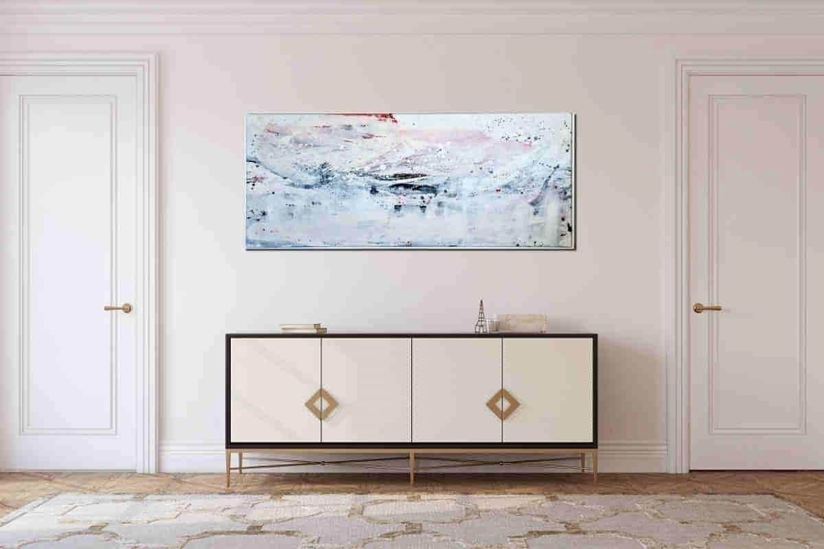 Anreise inkl. Schattenfugenrahmen in weiß / 230 x 100 cm / weiss abstrakte acrylbilder auf leinwand