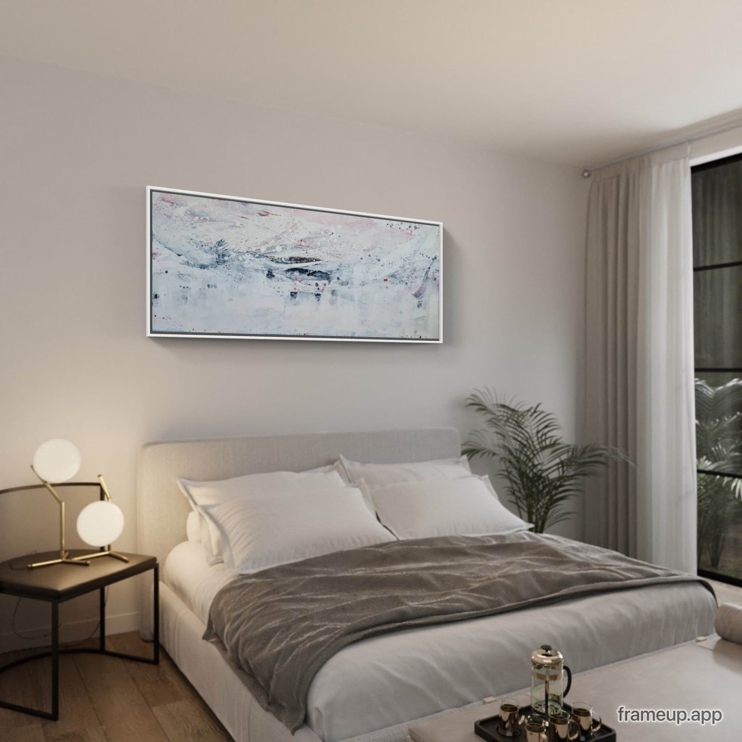 Anreise inkl. Schattenfugenrahmen in weiß / 230 x 100 cm / weiss abstrakte acrylbilder auf leinwand