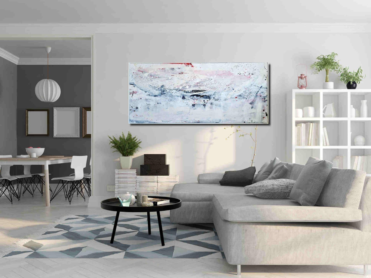 Anreise inkl. Schattenfugenrahmen in weiß / 230 x 100 cm / weiss abstrakte acrylbilder auf leinwand