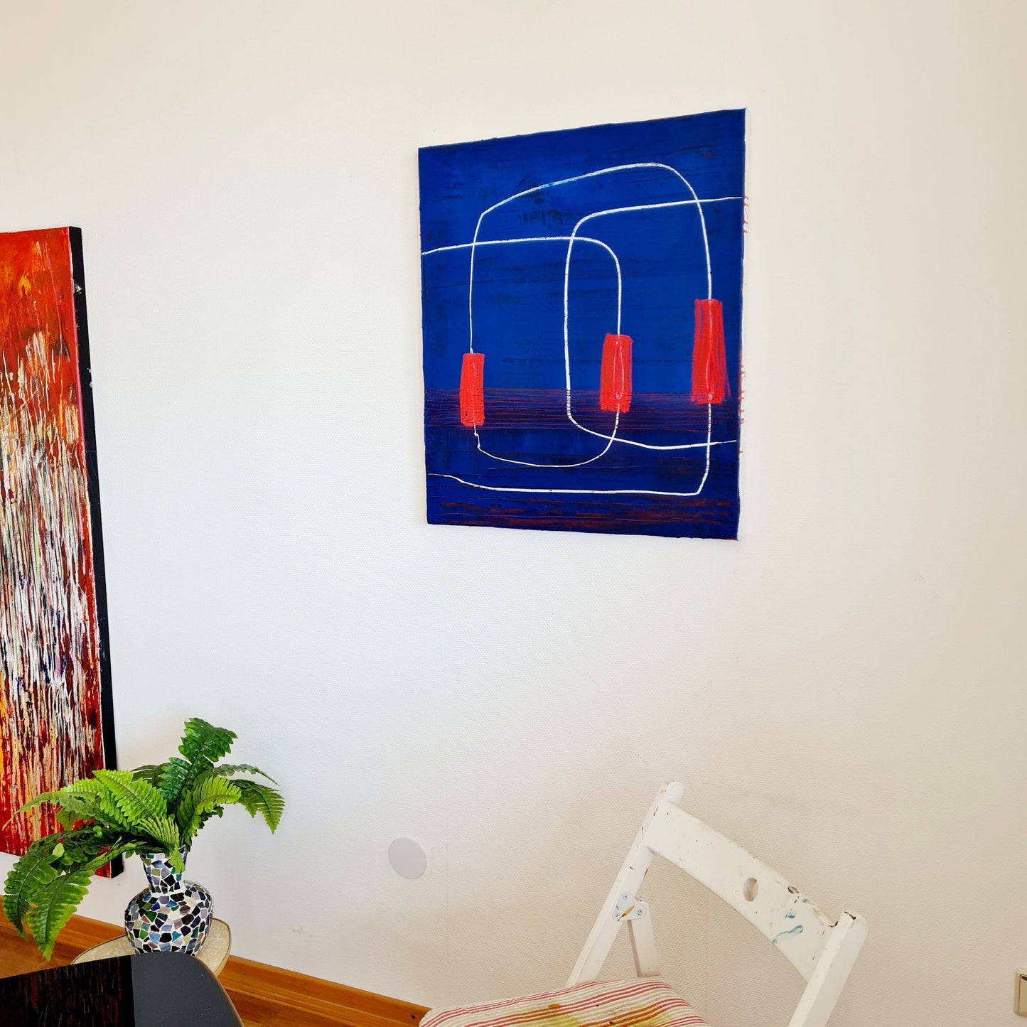 Kraftvolle Harmonie: Ein abstraktes moderndes Gemälde in Blau Rot Abstrakte Bilder & moderne Auftragsmalerei, abstrakte große bilder online kaufen, Auftrags Malere