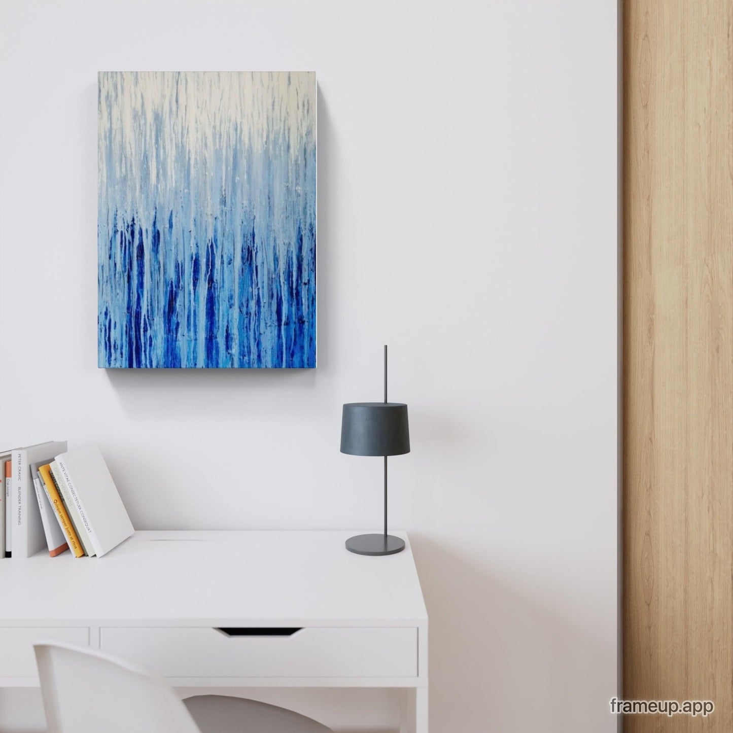 blau weißes Bild - Kratztechnik als Auftragsbild auf 100 x 70 cm Leinwand Abstrakte Bilder & moderne Auftragsmalerei, abstrakte große bilder online kaufen, Auftrags Malere