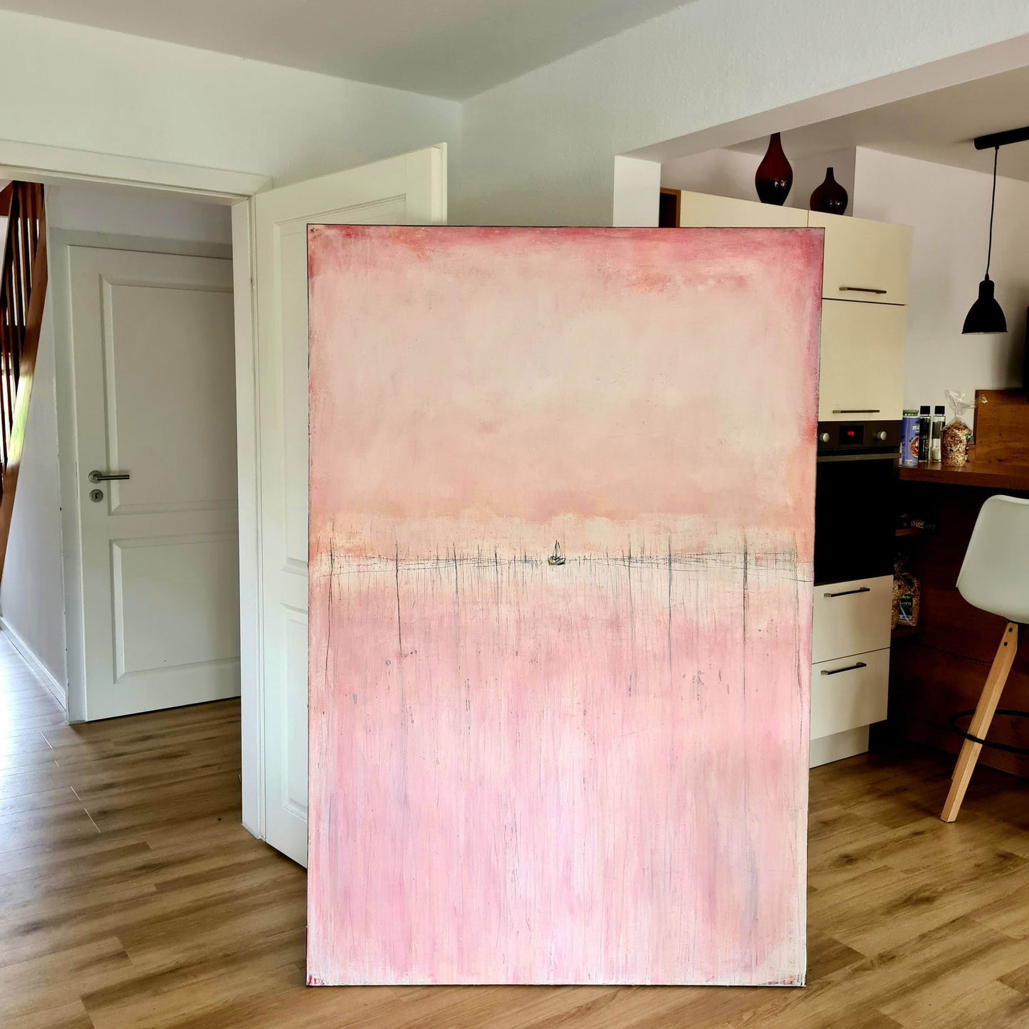 Abstraktes Kunstwerk in Rosa, 120 x 180 cm - Nur einmal vorhanden! Abstrakte Bilder & moderne Auftragsmalerei, abstrakte große bilder online kaufen, Auftrags Malere