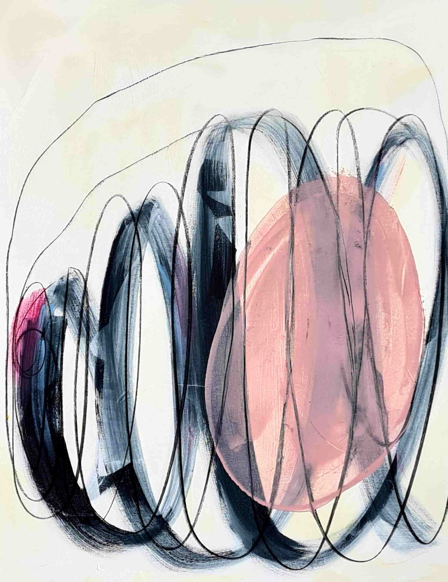 Abstraktes Gemälde: Verschmelzung von Weiß, Paynesgrau und Rosa