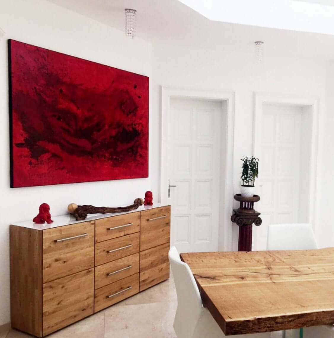 Rote große Auftragsbilder mit dem Schwung des Schmetterlings auf Bestellung Abstrakte Bilder & moderne Auftragsmalerei, abstrakte große bilder online kaufen, Auftrags Malere