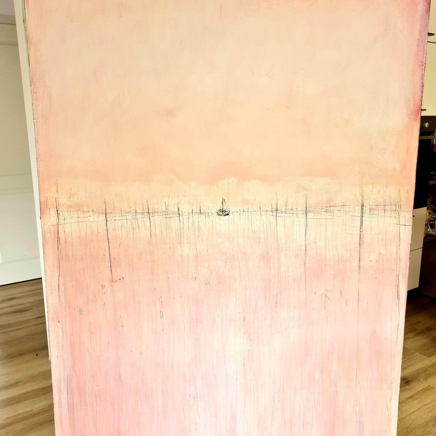 Abstraktes Kunstwerk in Rosa, 120 x 180 cm - Nur einmal vorhanden! Abstrakte Bilder & moderne Auftragsmalerei, abstrakte große bilder online kaufen, Auftrags Malere