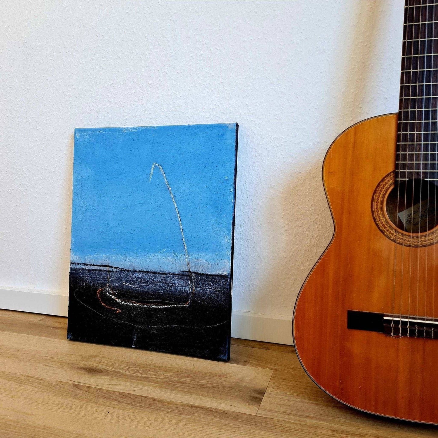 VORHANDEN / Blaues Bild mit Segelschiff / 50 x 40 cm Abstrakte Bilder & moderne Auftragsmalerei, abstrakte große bilder online kaufen, Auftrags Malere