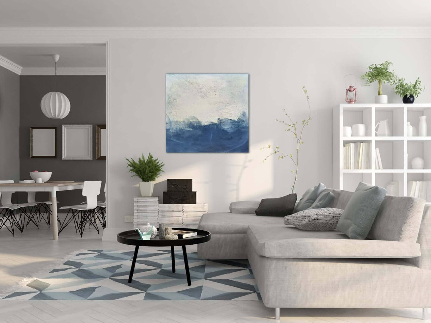 Stürmische Zeiten / 100 x 100 cm / blau, Stürmische Zeiten / 120 x 120 cm / blau, Stürmische Zeiten / 160 x 160 cm / blau abstrakte acrylbilder auf leinwand