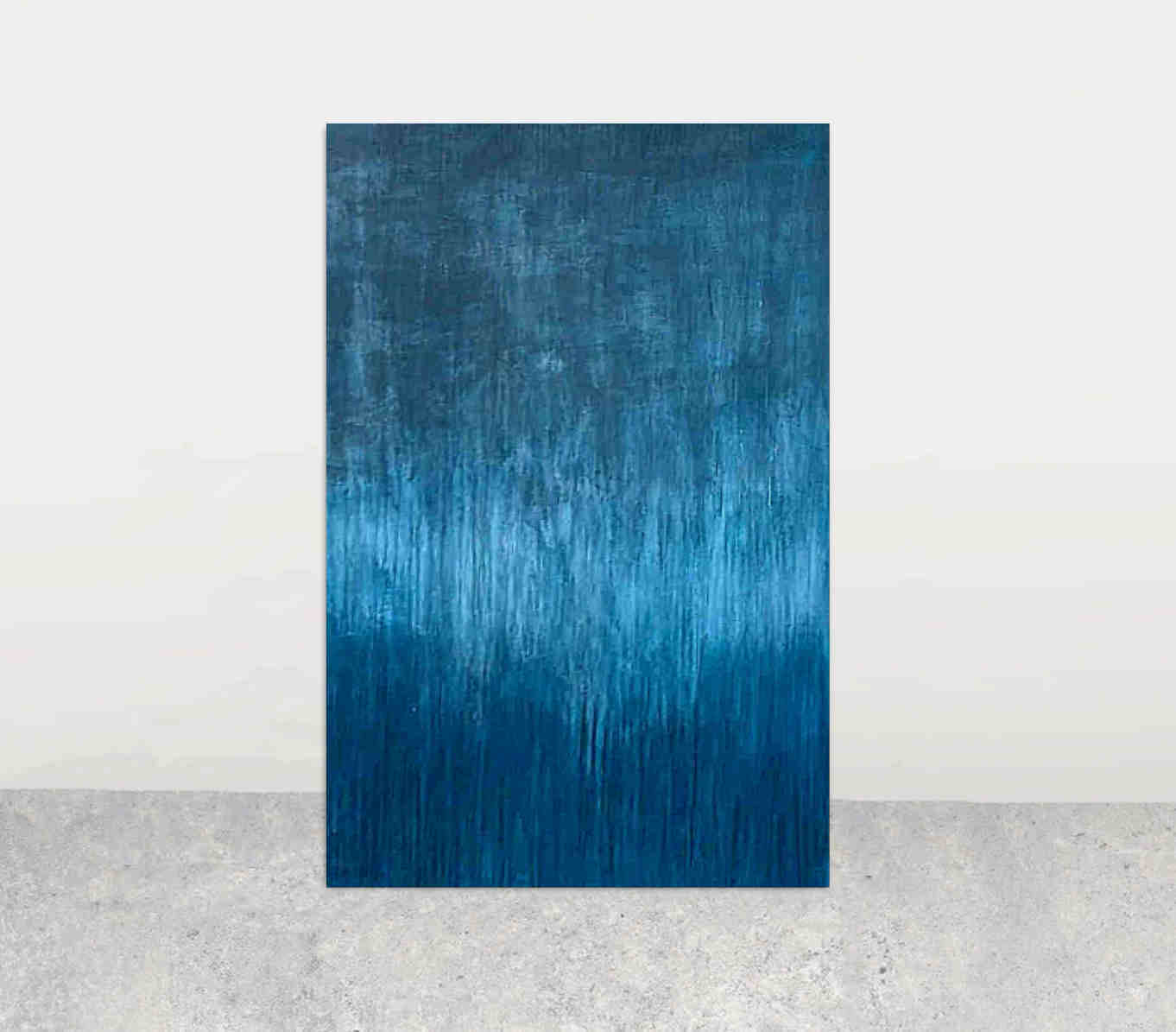 Blaues Gemälde in Kratztechnik mit Nordsee- und Ostsee-Atmosphäre Abstrakte Bilder & moderne Auftragsmalerei, abstrakte große bilder online kaufen, Auftrags Malere