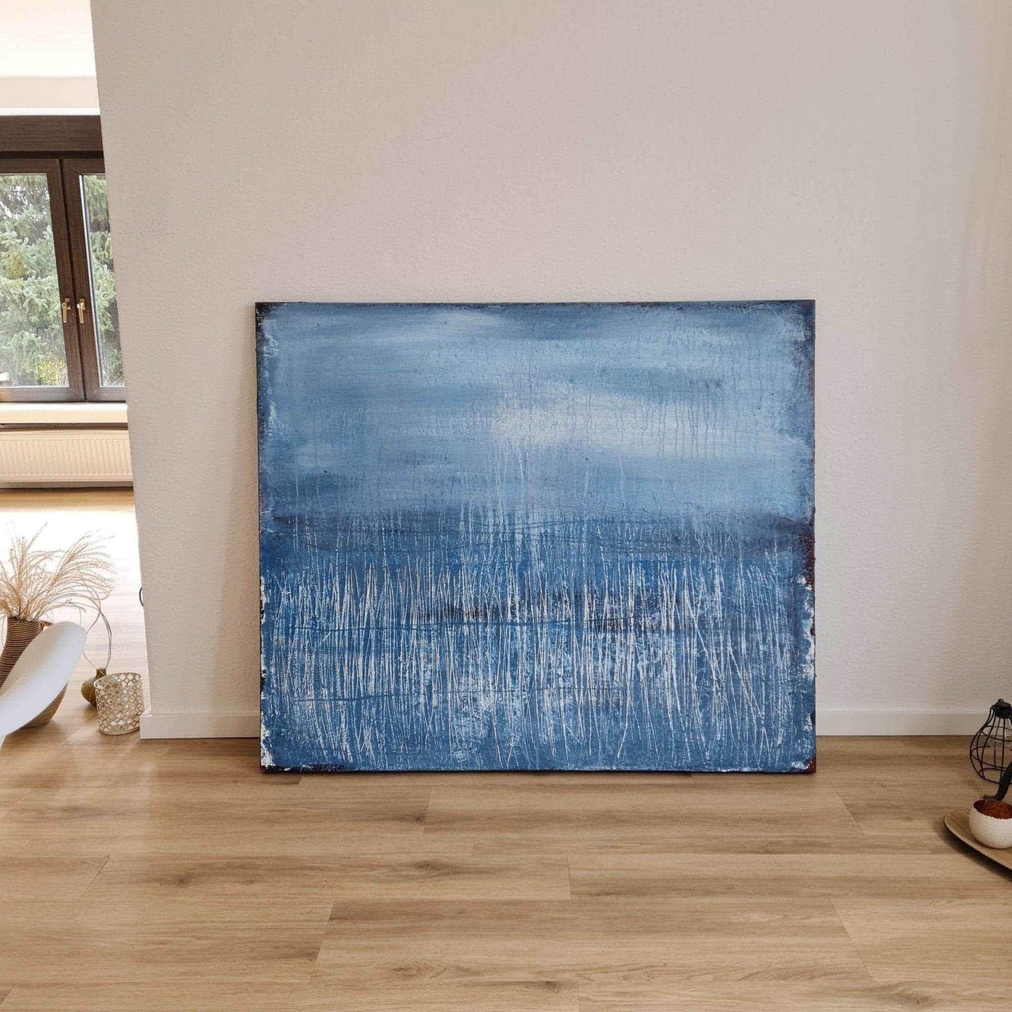 vorhandenes Unikat: Winterplatz / 130 x 110 cm / blau abstrakte acrylbilder auf leinwand