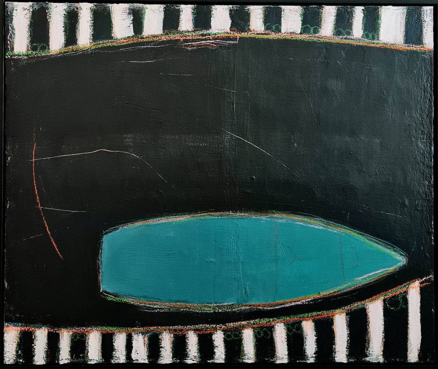 vorhandenes Unikat: Am Kanal / 125 x 105 cm inkl. montierten Schattenfugenrahmen / schwarz blau weiss acrylbilder auf leinwand