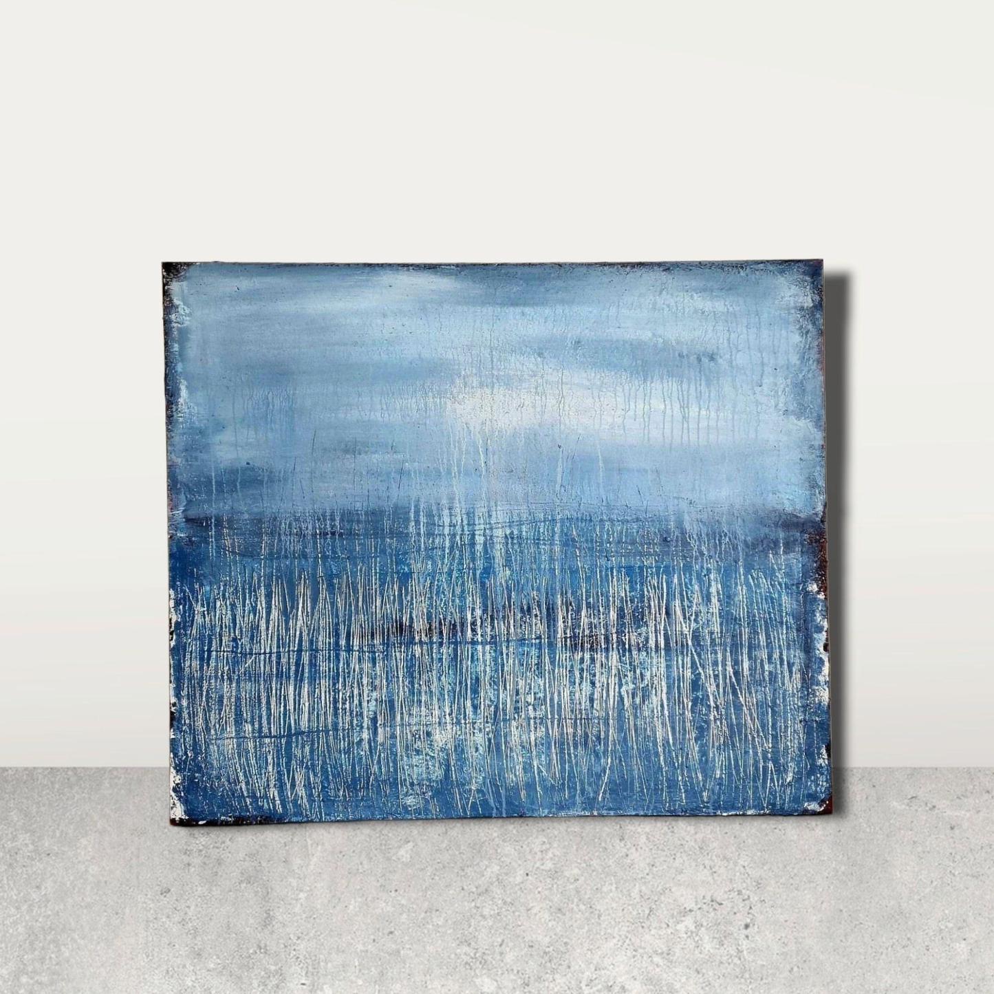 vorhandenes Unikat: Winterplatz / 130 x 110 cm / blau abstrakte acrylbilder auf leinwand