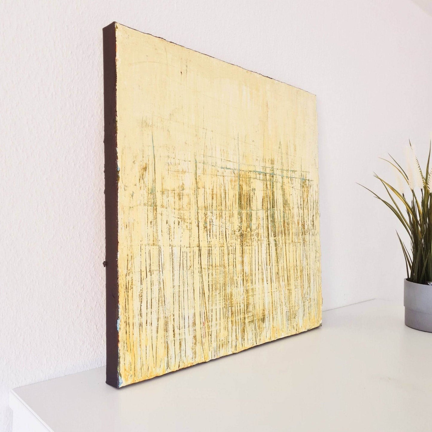 VORHANDEN / Yachtafen in Gelb: Ein aufwendiges Kunstwerk in Kratztechnik Abstrakte Bilder & moderne Auftragsmalerei, abstrakte große bilder online kaufen, Auftrags Malere