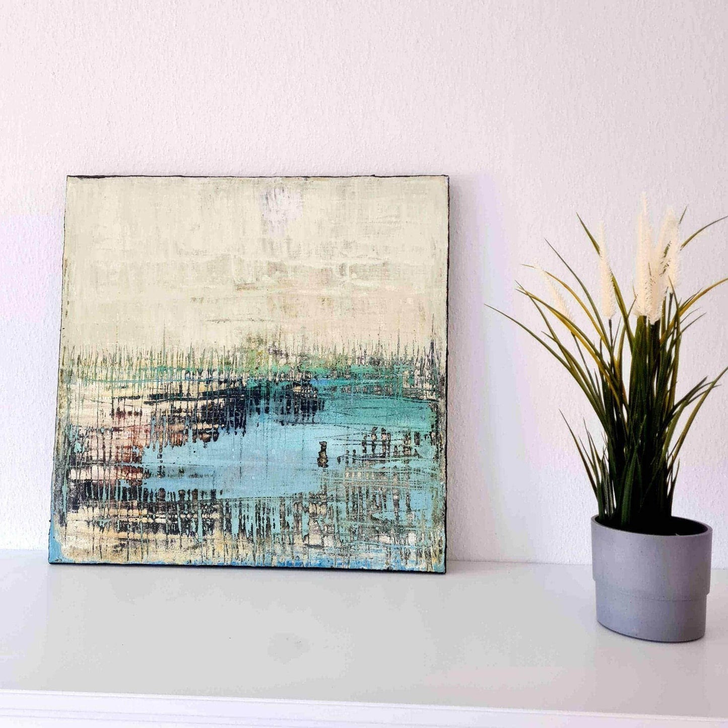 abstraktes Bild in beige, türkis - Hafenschilf mal anders - Moderne Auftragsmalerei Abstrakte Bilder & moderne Auftragsmalerei, abstrakte große bilder online kaufen, Auftrags Malere