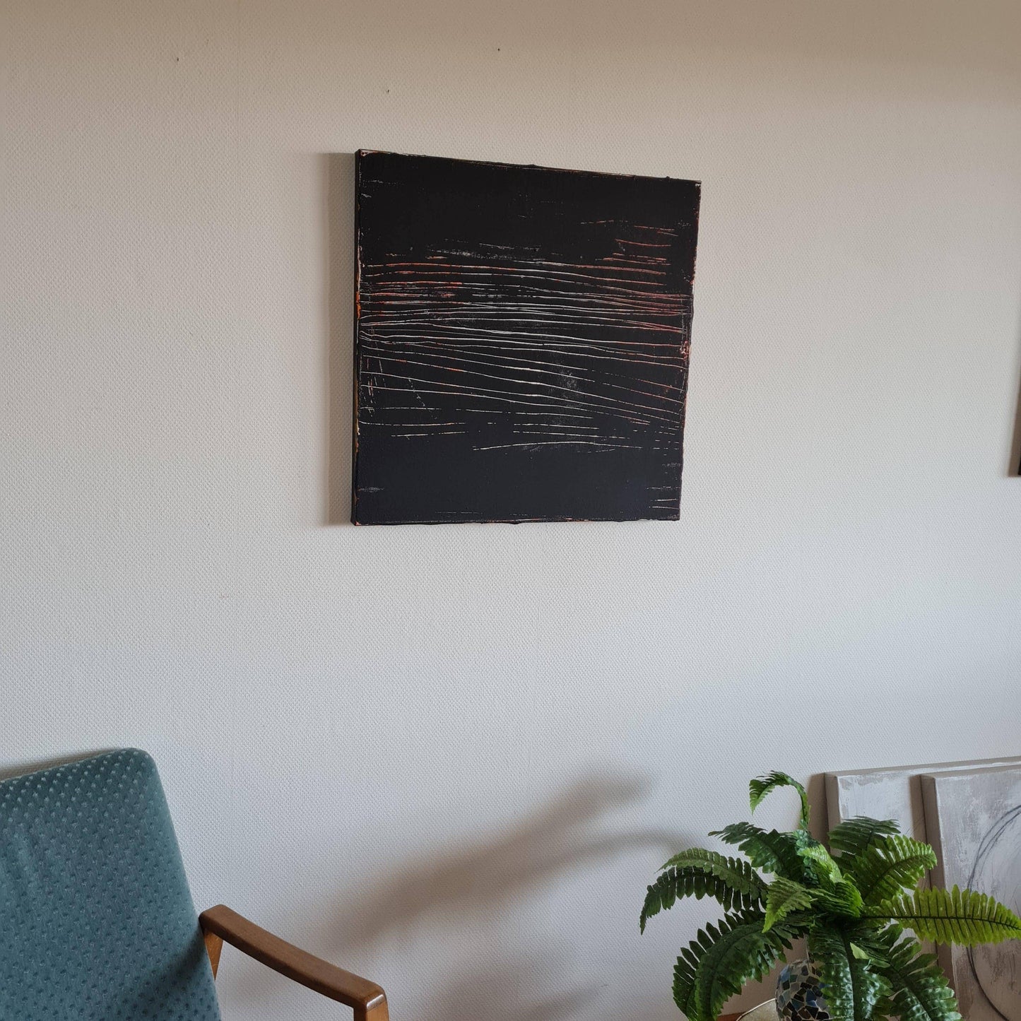 Minimalismus in Schwarz-Weiß: Vorhandenes Bild in 60 x 60 cm Abstrakte Bilder & moderne Auftragsmalerei, abstrakte große bilder online kaufen, Auftrags Malere