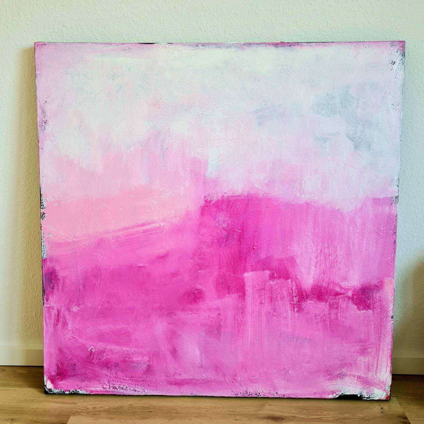 "Frei sein" - Abstraktes Gemälde in Weiß und Pink auf 100 x 100 cm Leinwand Abstrakte Bilder & moderne Auftragsmalerei, abstrakte große bilder online kaufen, Auftrags Malere