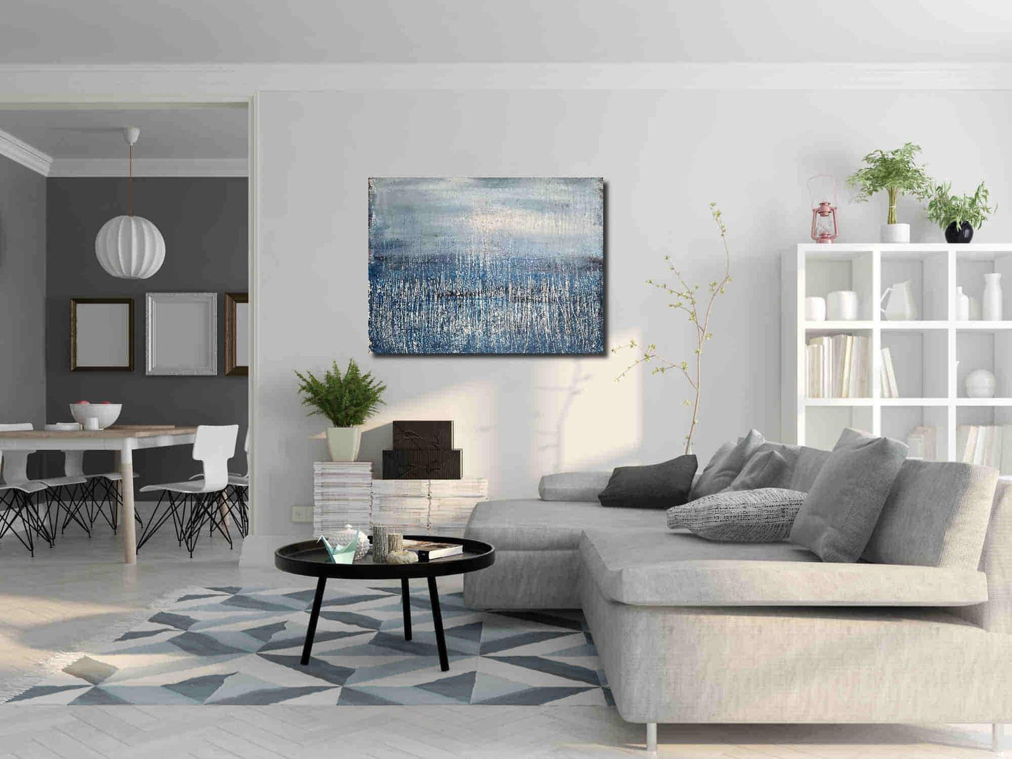 vorhandenes Unikat: Winterplatz / 130 x 110 cm / blau abstrakte acrylbilder auf leinwand