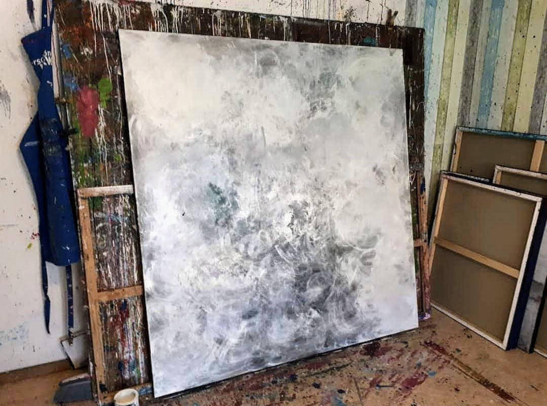 120 x 120 cm / Wolkenhaft / weiss, 140 x 140 cm / Wolkenhaft / weiss, 160 x 160 cm / Wolkenhaft / weiss, 180 x 180 cm / Wolkenhaft / weiss abstrakte acrylbilder auf leinwand