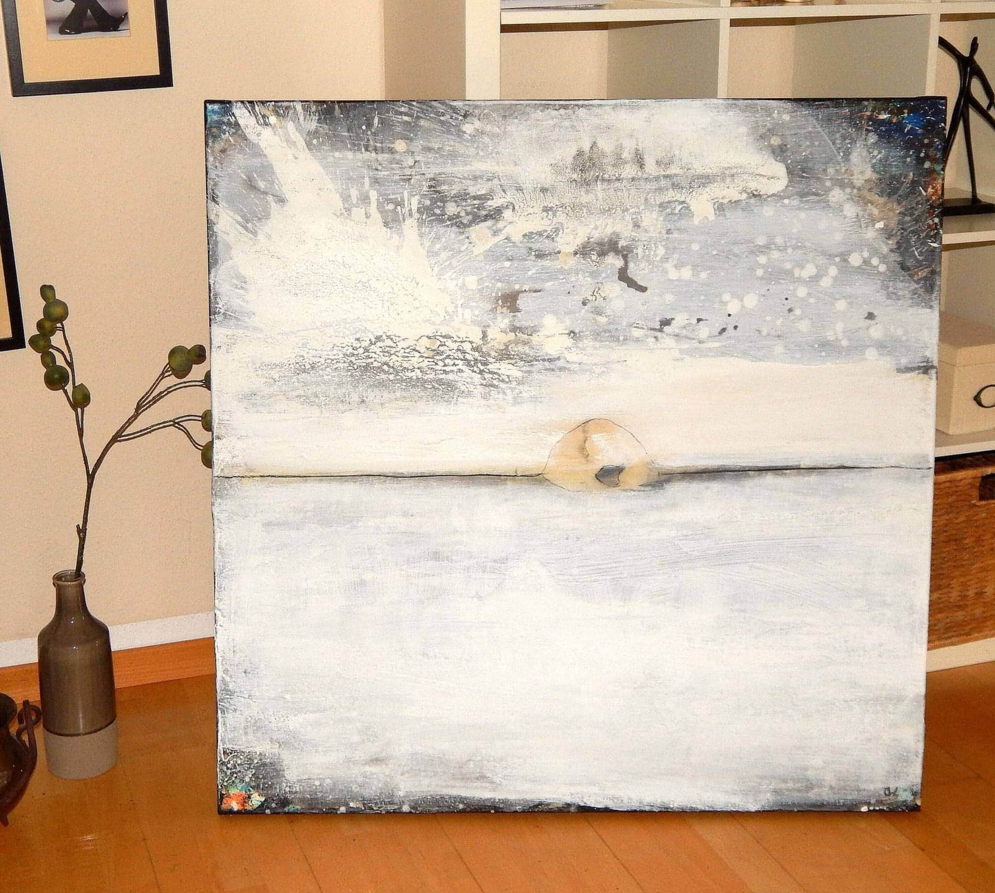 weisses bild - Dem Schneegestöber ganz nah - Ein Bergabenteuer in einem abstrakten Kunstwerk Abstrakte Bilder & moderne Auftragsmalerei, abstrakte große bilder online kaufen, Auftrags Malere