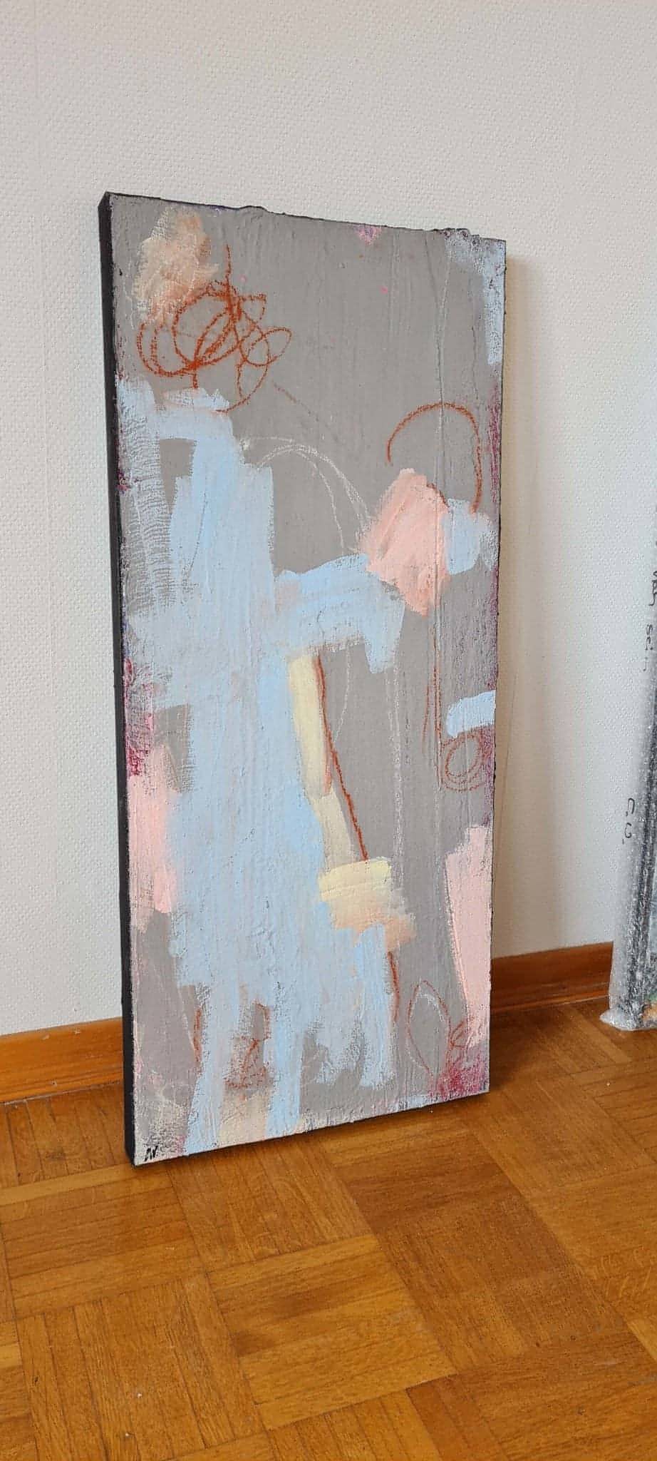 VORHANDEN / graue hellblaue Bilder / Mutterliebe / 90 x 40 cm / Art Abstrakte Bilder & moderne Auftragsmalerei, abstrakte große bilder online kaufen, Auftrags Malere
