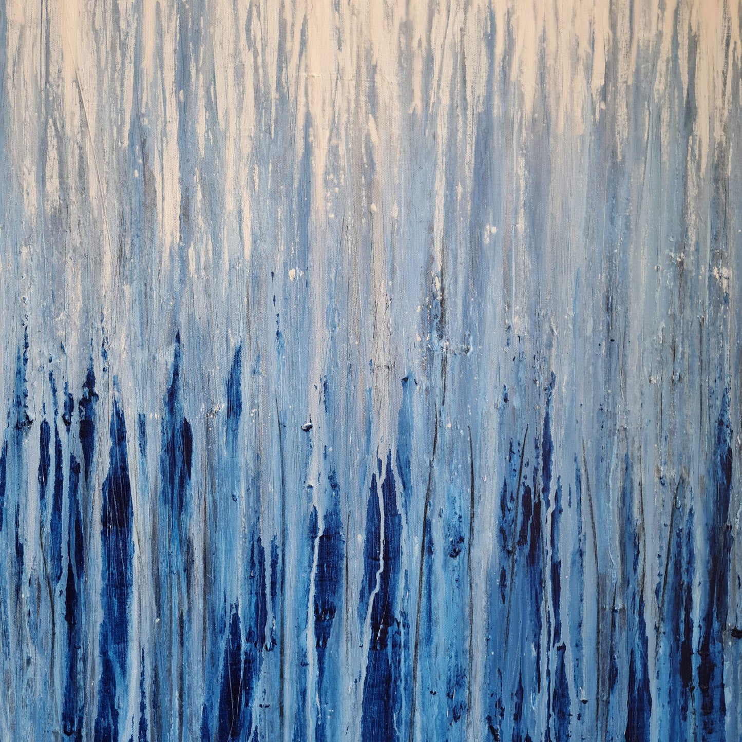 blau weißes Bild - Kratztechnik als Auftragsbild auf 100 x 70 cm Leinwand Abstrakte Bilder & moderne Auftragsmalerei, abstrakte große bilder online kaufen, Auftrags Malere