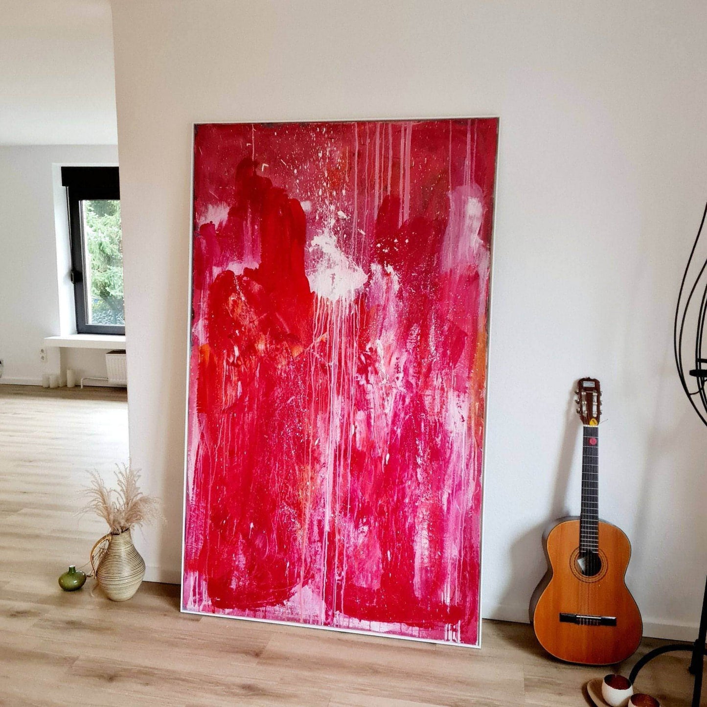 115 x 185 cm - inkl. Schattenfugenrahmen / Ideenrunde / rot abstrakte acrylbilder auf leinwand