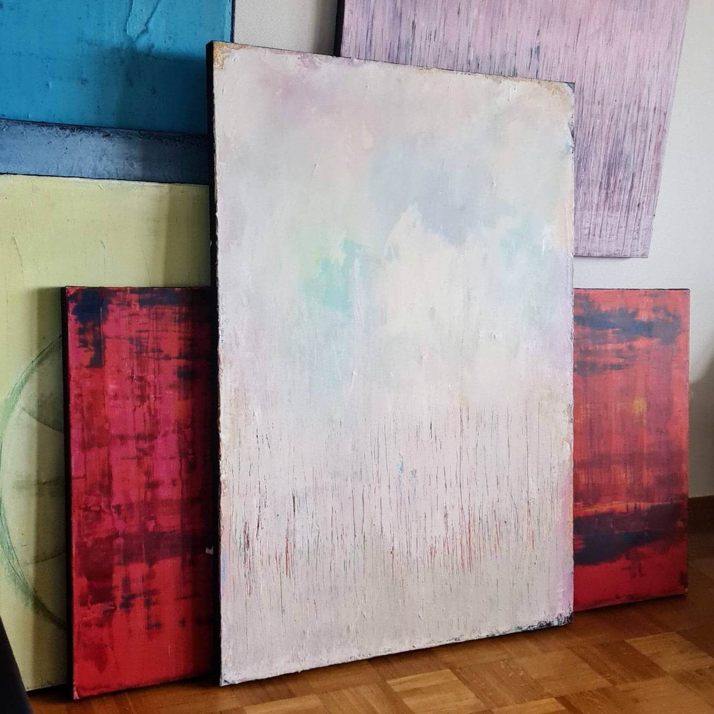 Zwei in einem Boot / 130 x 90 cm / weiss pastell abstrakte acrylbilder auf leinwand