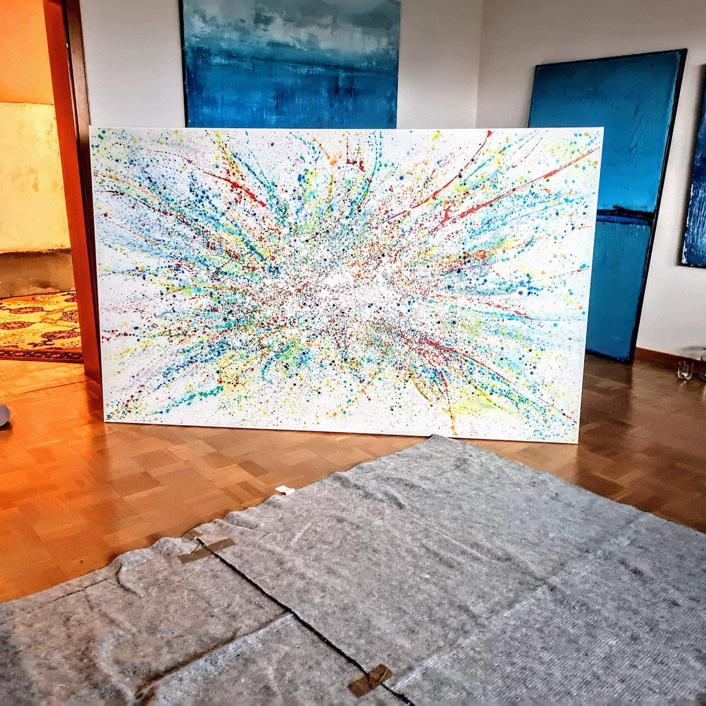 VORHANDEN / abstraktes gesprenkeltes acrylbild modern abstract art 220 x 130 cm Abstrakte Bilder & moderne Auftragsmalerei, abstrakte große bilder online kaufen, Auftrags Malere