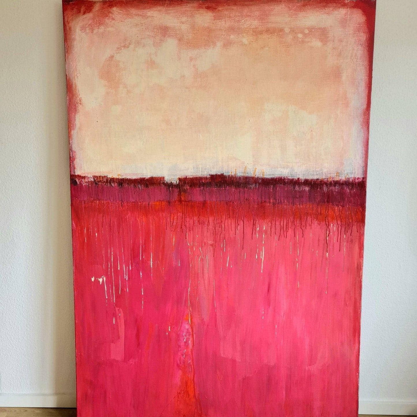 Rotes großes Kunstwerk für den Treppenaufgang - Der Weg zu Dir Abstrakte Bilder & moderne Auftragsmalerei, abstrakte große bilder online kaufen, Auftrags Malere
