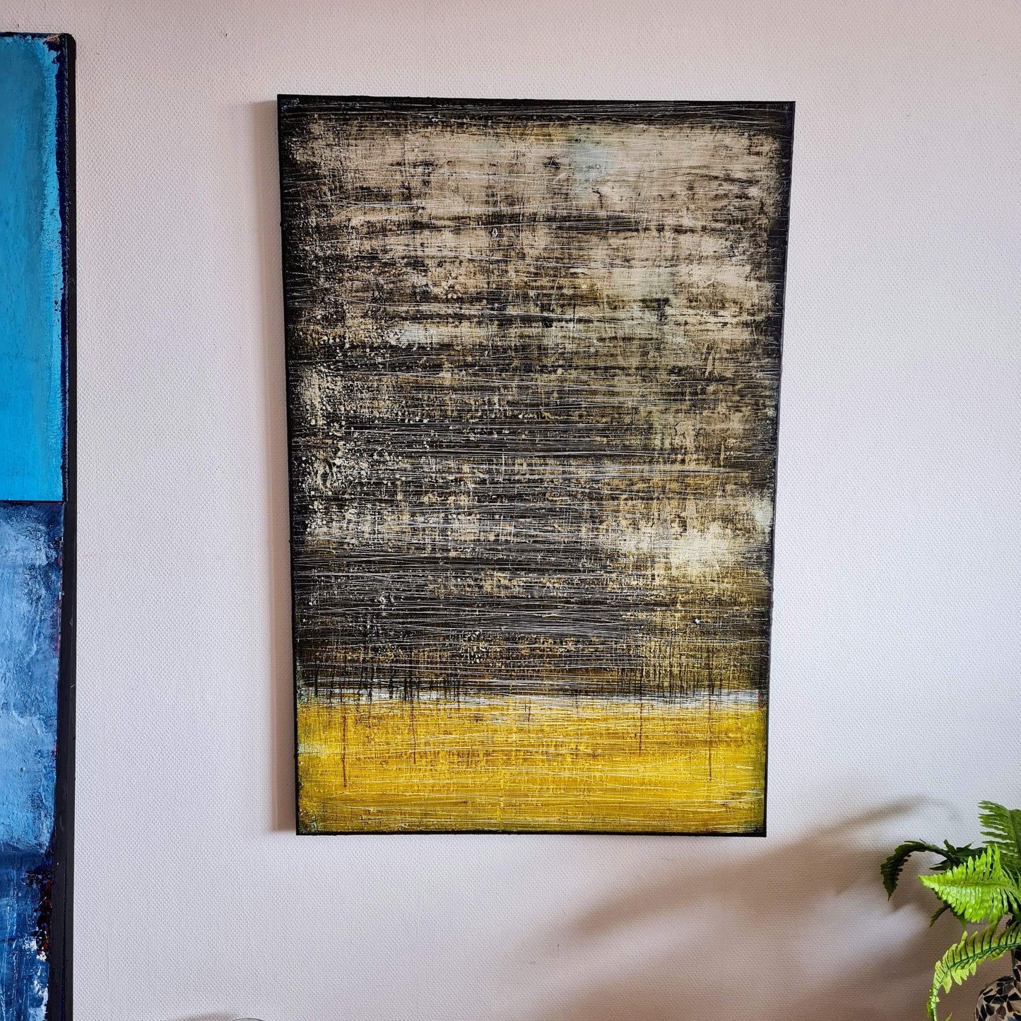 Mehrschichtiges Kunstwerk in Schwarz und Olivgrün - Direkt verfügbar! Abstrakte Bilder & moderne Auftragsmalerei, abstrakte große bilder online kaufen, Auftrags Malere