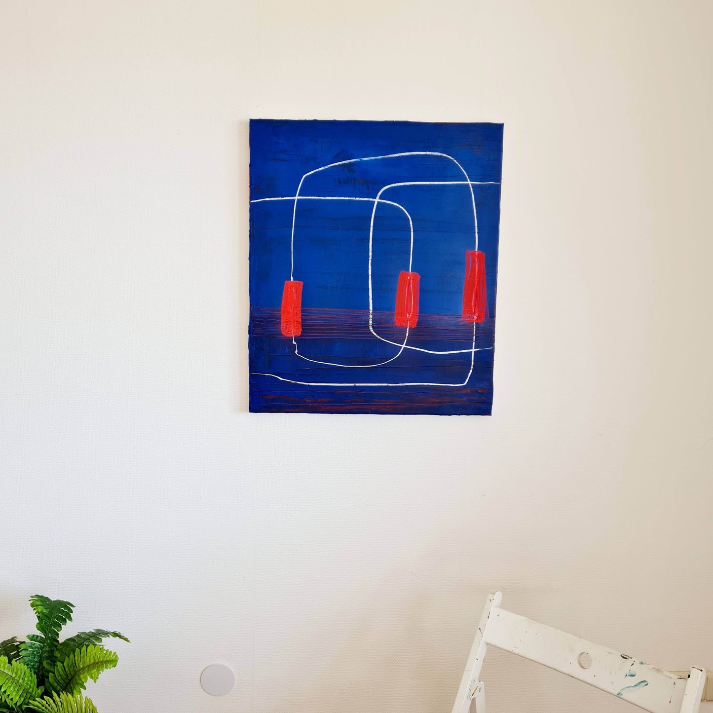 Kraftvolle Harmonie: Ein abstraktes moderndes Gemälde in Blau Rot Abstrakte Bilder & moderne Auftragsmalerei, abstrakte große bilder online kaufen, Auftrags Malere